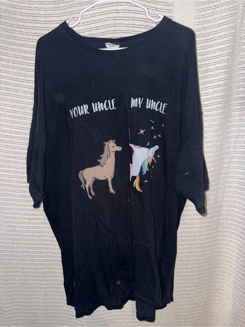 Fruit of the Loom Black Long Sleeve Tee with Horse and Unicorn Graphic